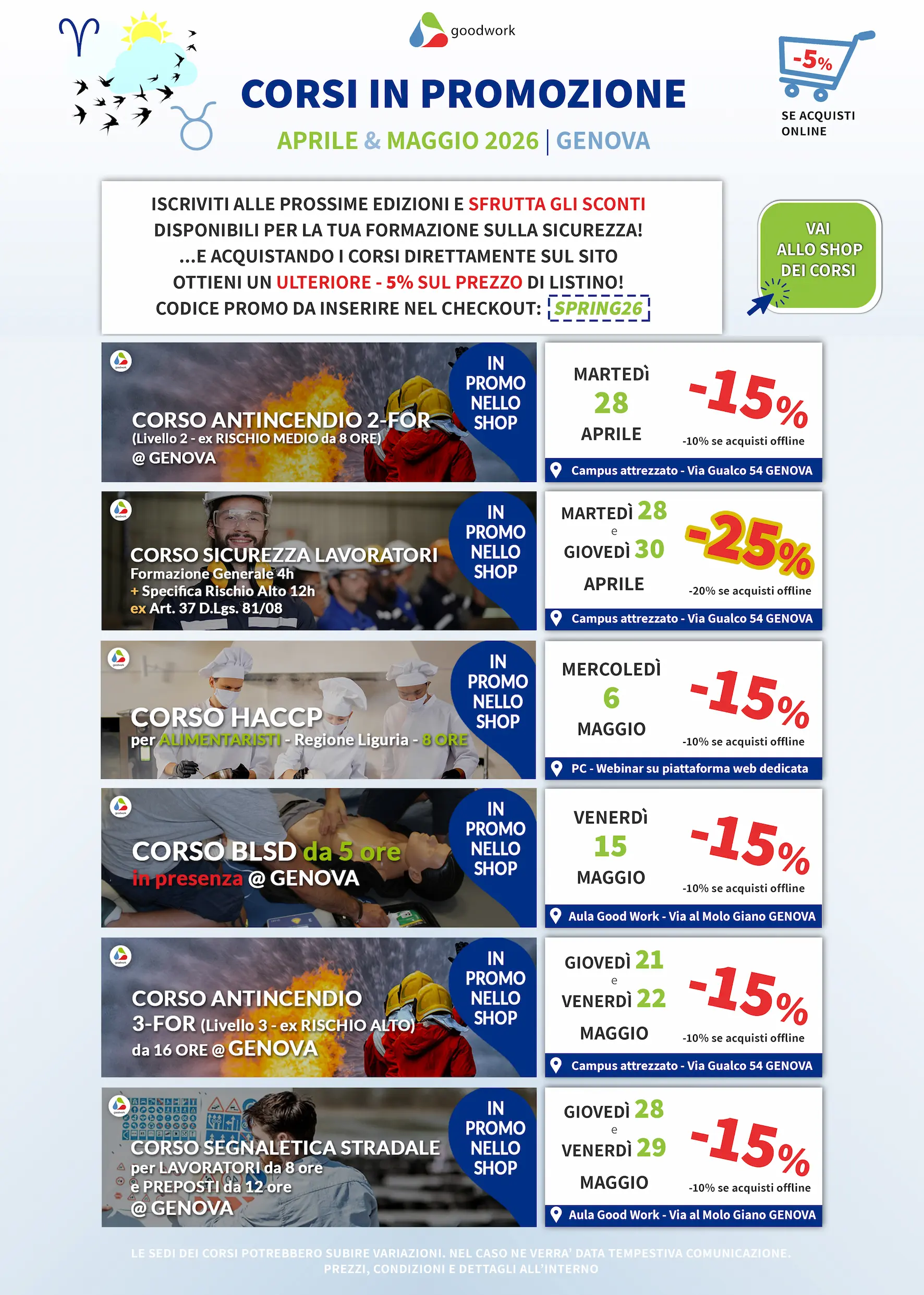 corsi sicurezza in promo aprile maggio 2026 genova e online